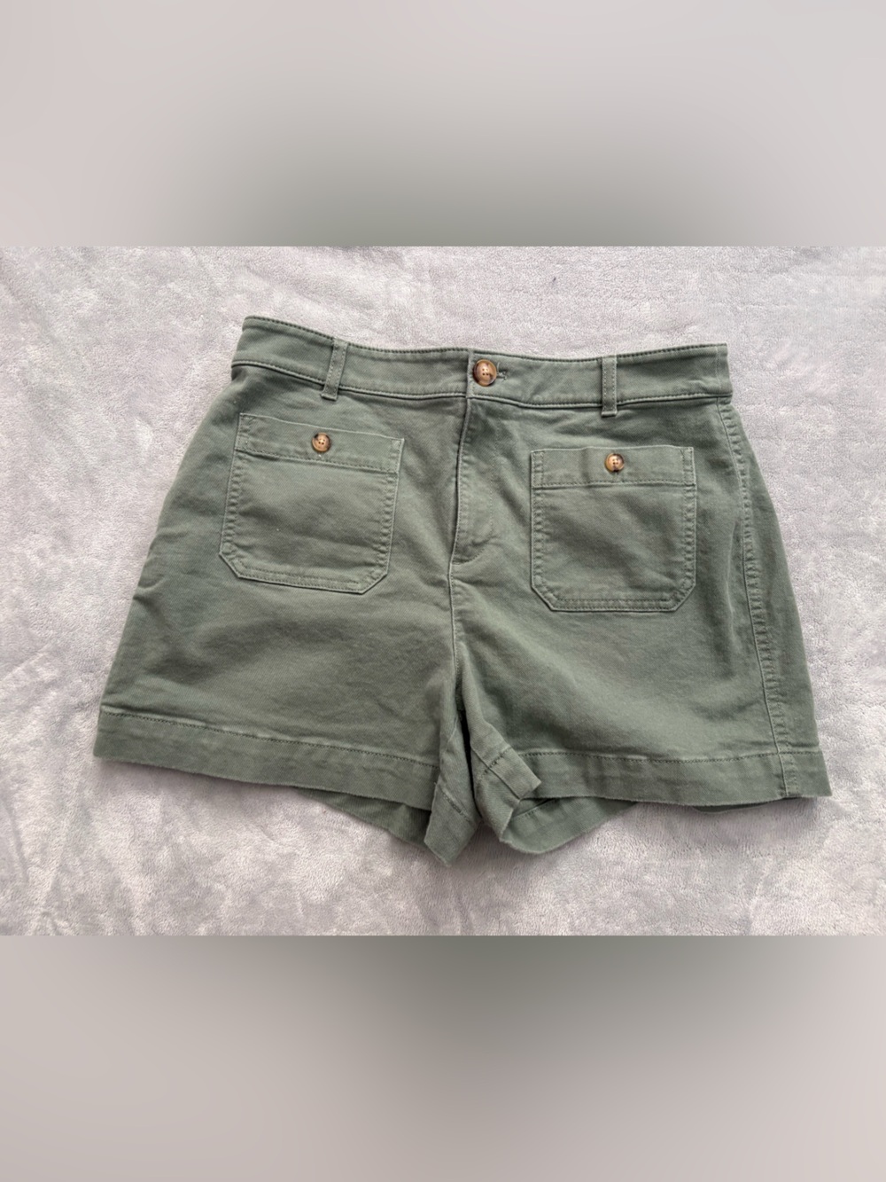 LOFT Olive Green High-Rise Cotton Shorts